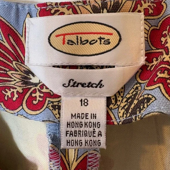 Vintage Talbots Women's Blue Floral Print Cropped Stretch Pants Size 18 Trousers - Picture 5 of 8